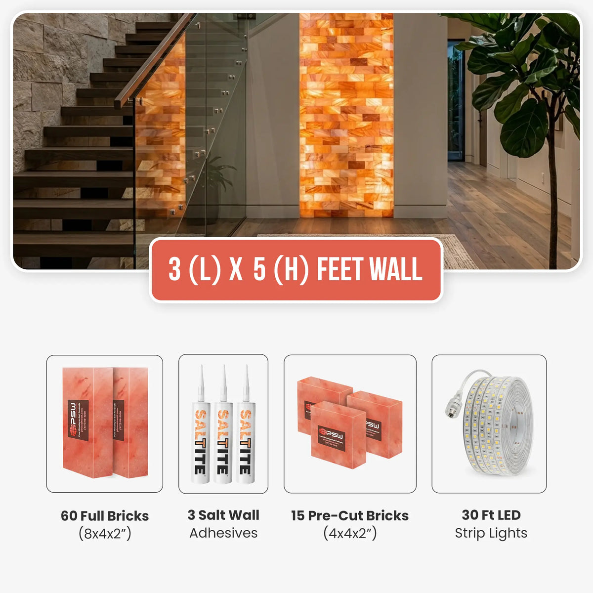 DIY Himalayan Pink Salt Wall Kit 3 × 5 Ft (15 Sq Ft)