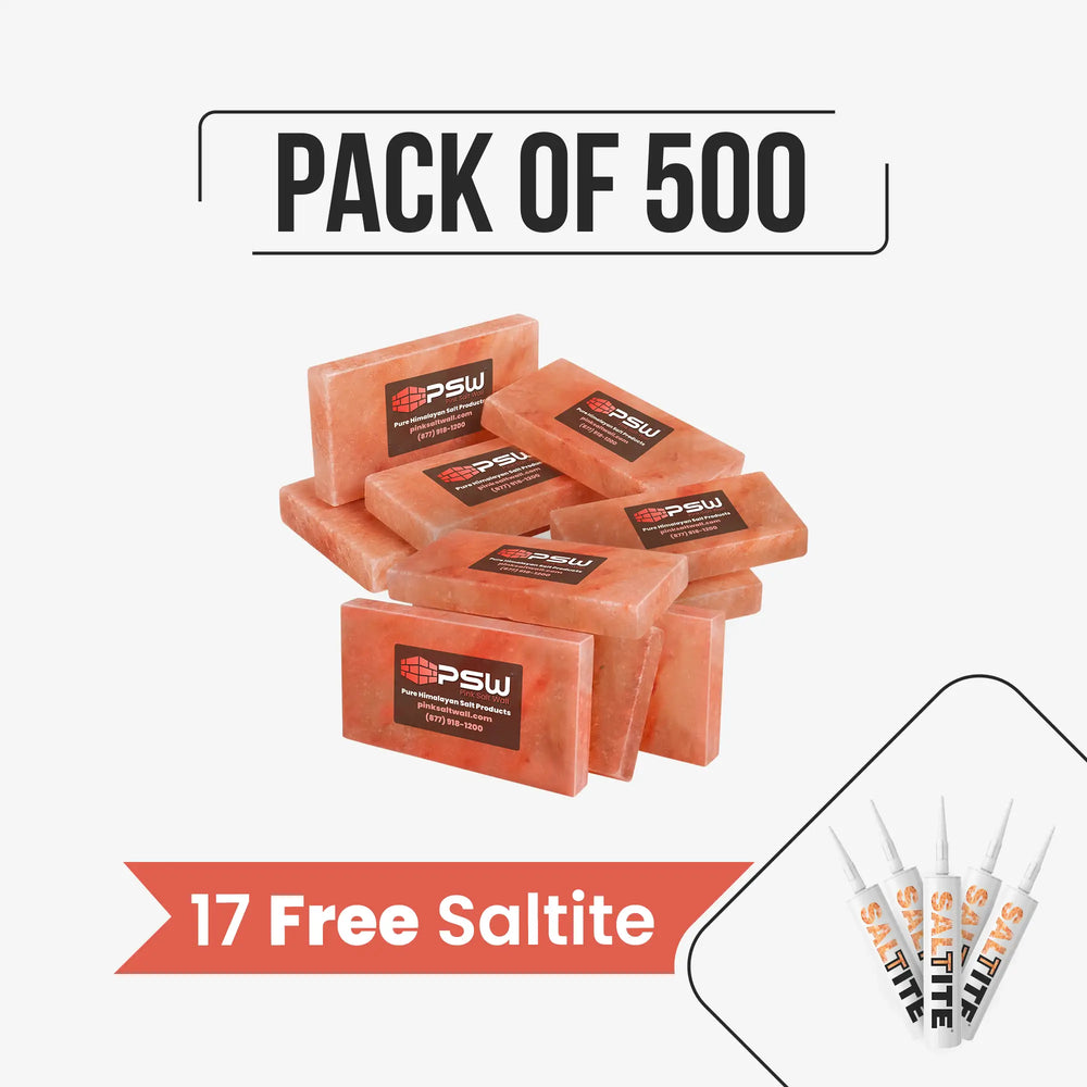Bulk Pink Salt Tiles 8" x 4" x 1"- Pack of 500 With 17 free Saltite
