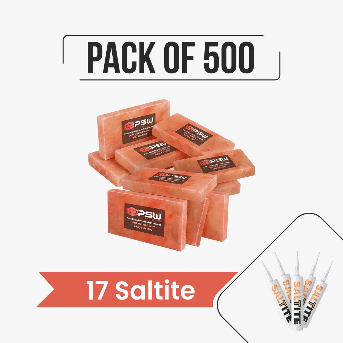 Himalayan Pink Salt Tiles 8" x 4" x 1"- Pack of 500 With 17  Saltite