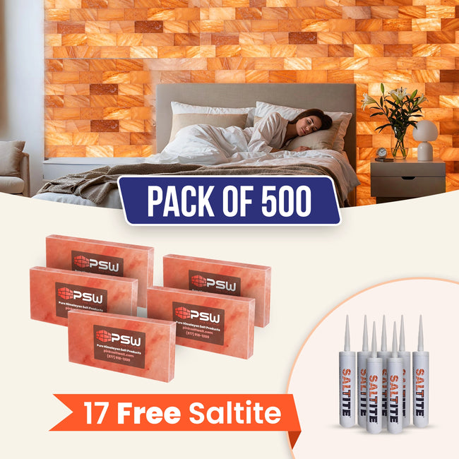 Himalayan Pink Salt Tiles 8" x 4" x 1"- Pack of 500 With 17 free Saltite