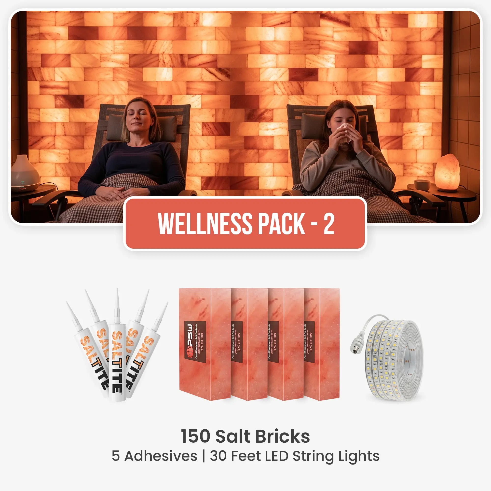 150 salt bricks, 5 adhesives, 30 feet LED string Lights