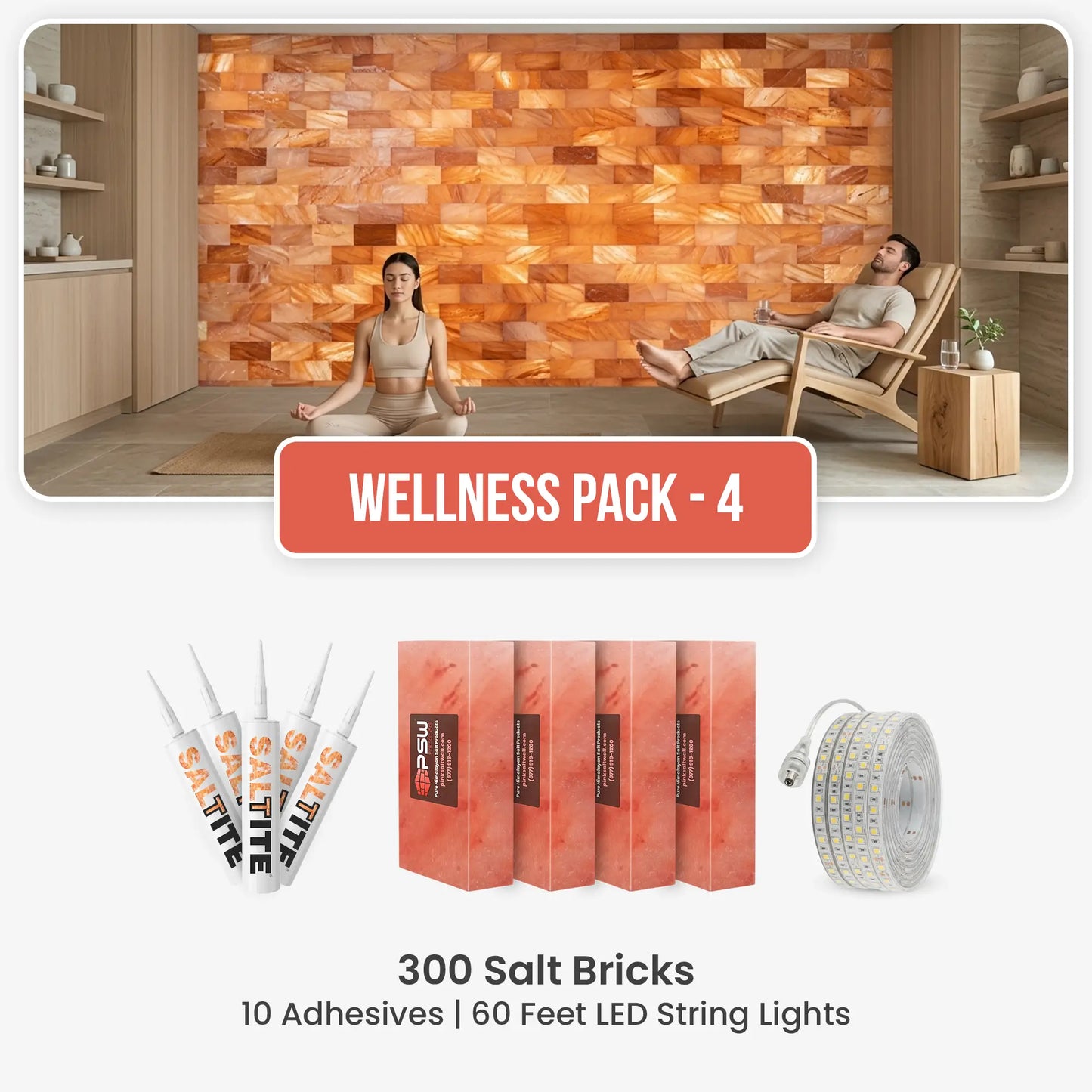 Wellness Kit: 300 Salt Bricks with 10 Saltite Adhesives & 60ft LED String Lights