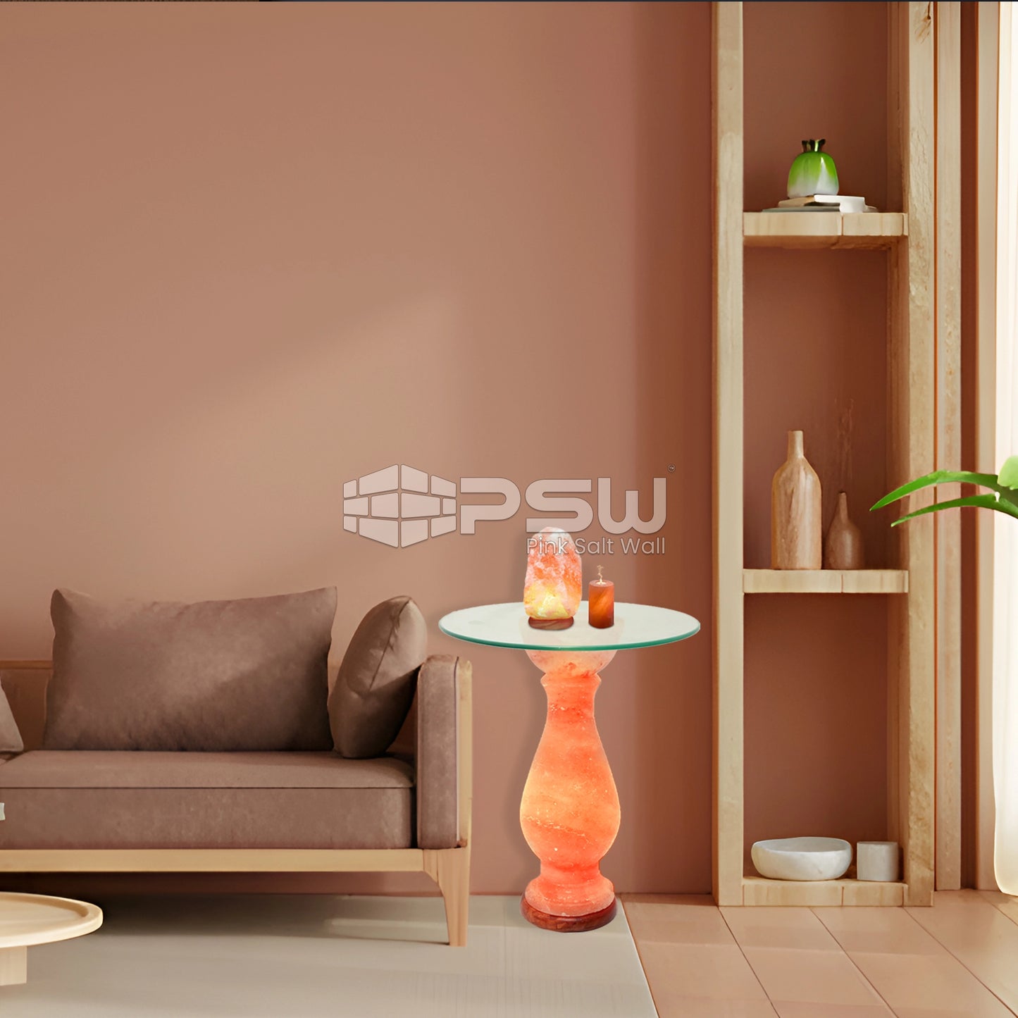 Coffee Table With Salt Lamp & Candle