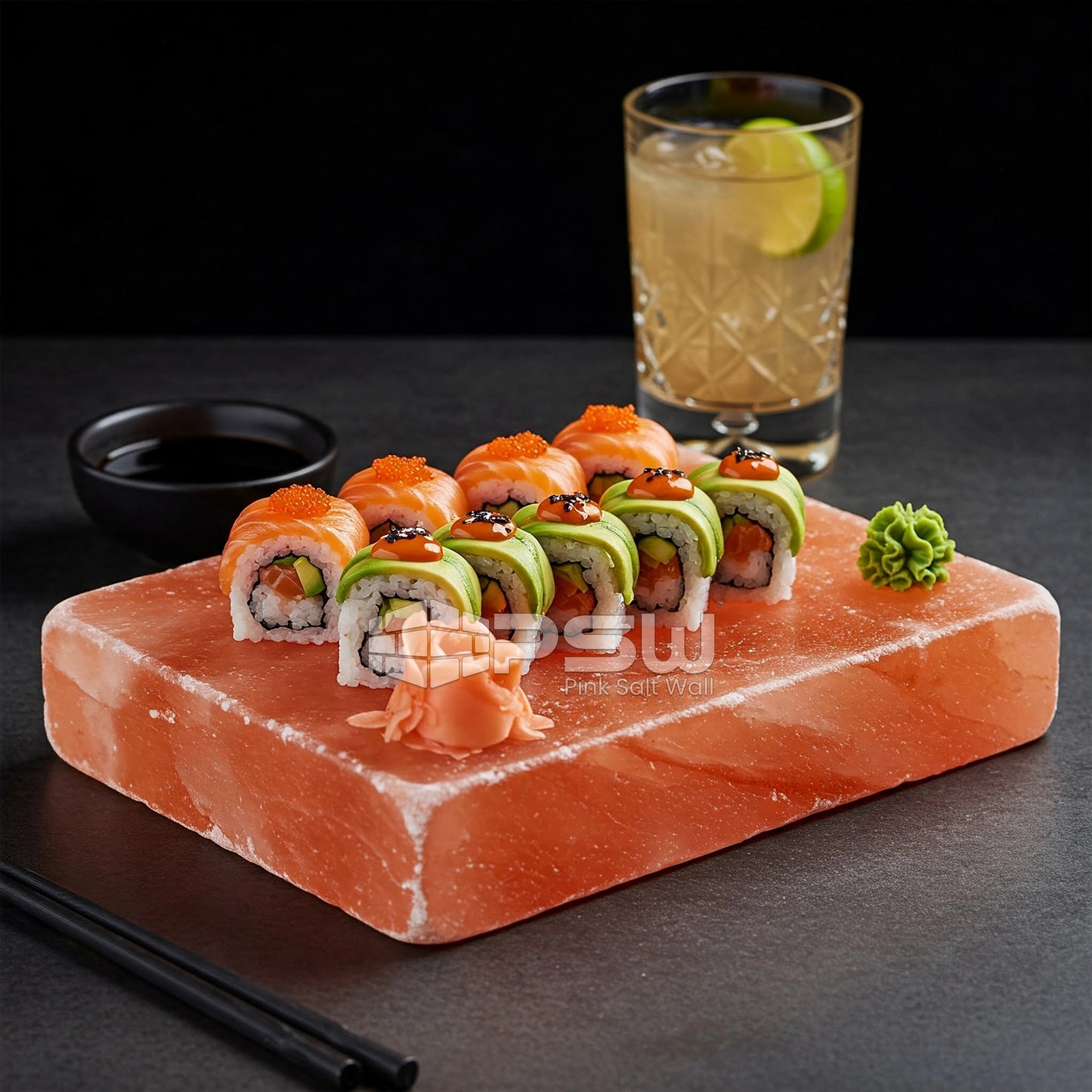 Salt cooking block with food prepared on the surface