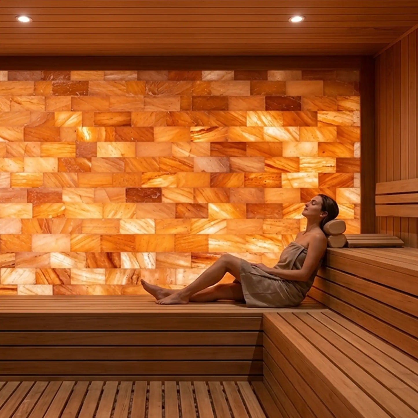pink salt tiles for sauna wall
