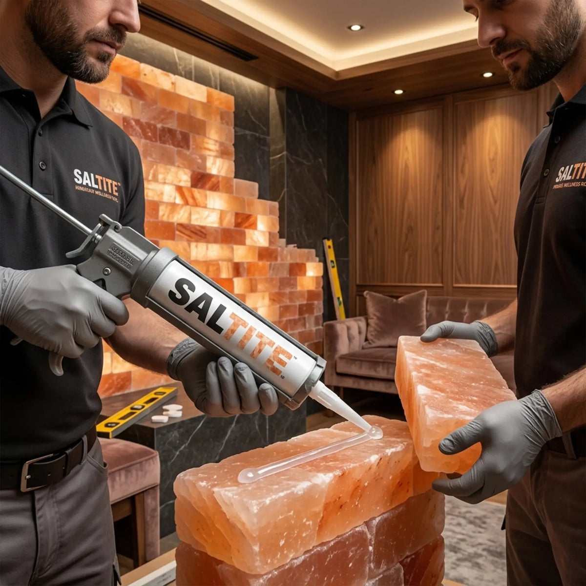 pink salt bricks adhesive for wall installation