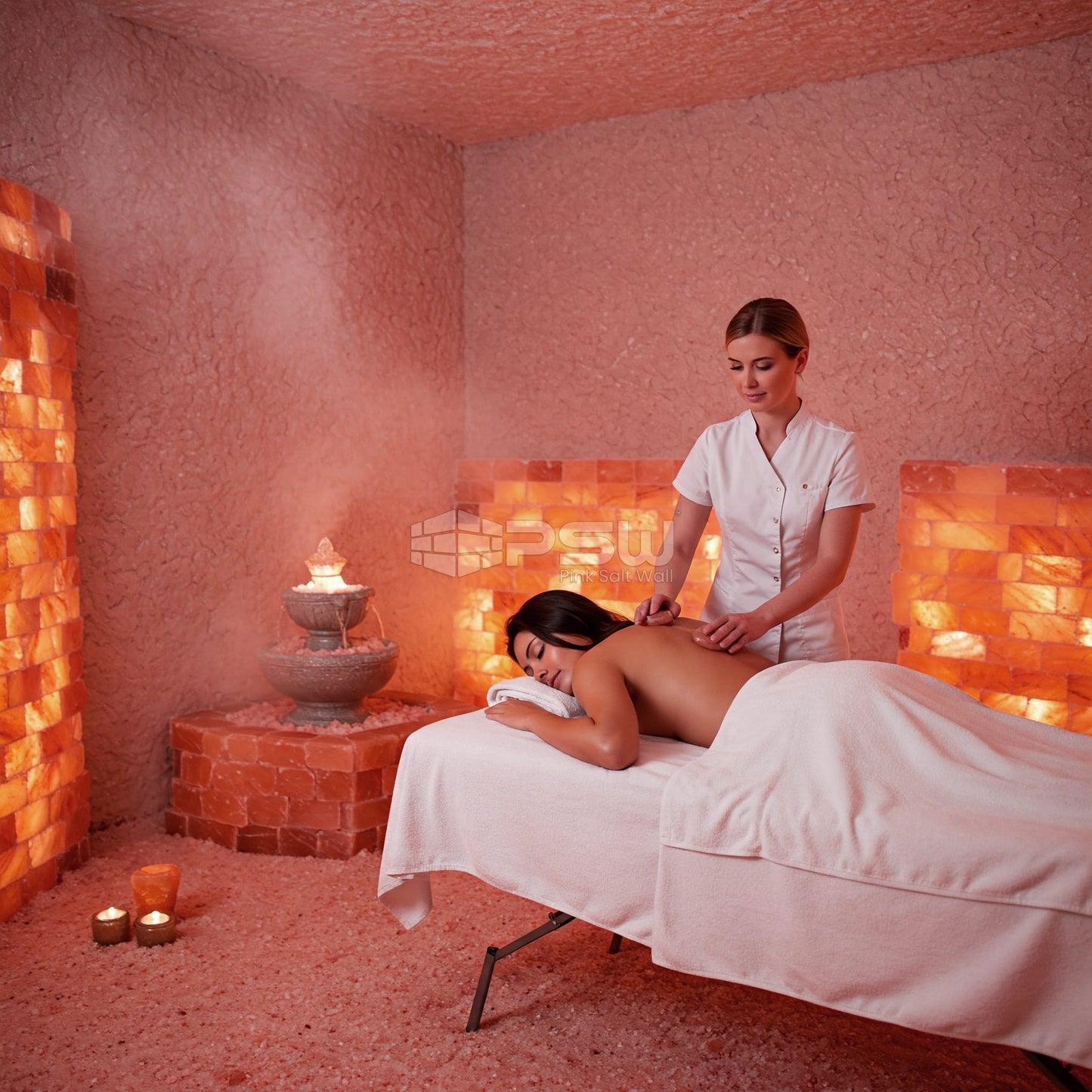 Pink salt tiles for sauna
