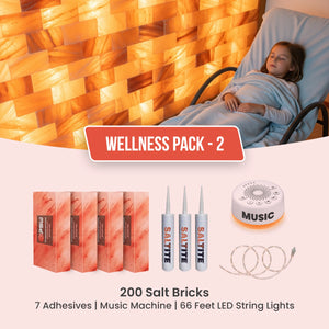 Wellness Pack 2: 200 Salt Bricks, 6 Adhesives, 66 feet LED light string & Music Machine