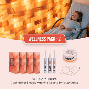 Wellness Pack 2: 200 Salt Bricks, 6 Adhesives, 60 feet LED light string & Music Machine