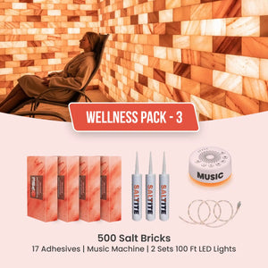 Wellness Pack 3: 500 Salt Bricks, 17 Adhesives, 200 feet LED light string & Music Machine